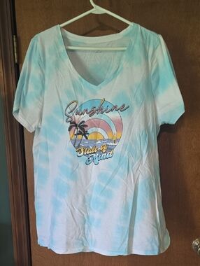 Sunshine State of Mind Tie-Dye V-Neck Tee - Pastel Blue & Pink